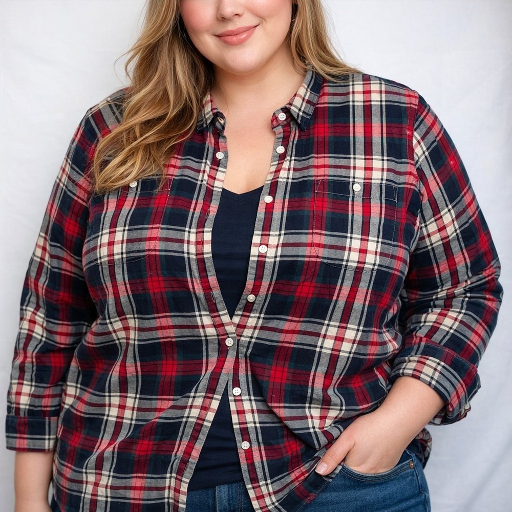 Women's Lauren Jeans Co Ralph Lauren LRL Flanel Shirt 3X Pre-loved‎ Red Pattern